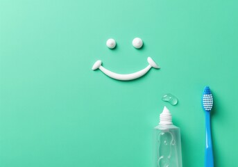 Playful toothpaste smile with toothbrush and gel for dental care