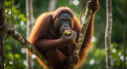 The picture shows a beautiful natural landscape with green hills and a clear blue sky. In the middle of the field, a group of deer is grazing peacefully. Tall trees surround the area, and a small rive
