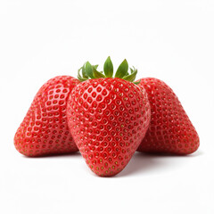 Perfectly ripe, glossy red strawberry, isolated, close-up, sharp focus, natural studio lighting, ultra-detailed, white background. Created using generative AI tools