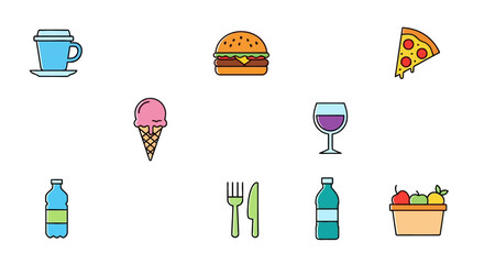 Set of various food and drink icons for graphic design and web projects