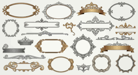 Collection of Ornate Vintage Frames and Banners for Design and Decoration projects