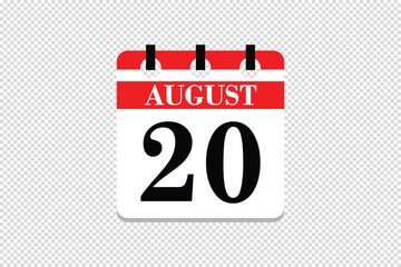20 August Calendar icon vector, 20 dates of August month calendar icon, dates of August 20 icon calendar, vector calendar icon.