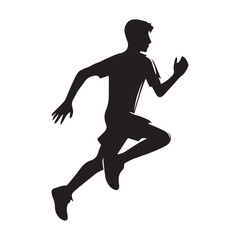 vector black and white silhouette of a boy running