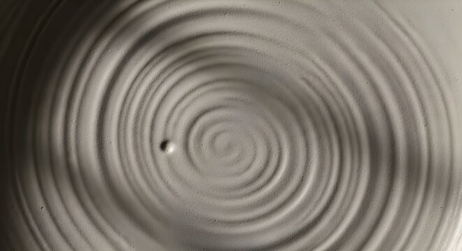 black and white abstract background_Concentric circular grooves on neutral surface with soft side light; calm graphic texture.