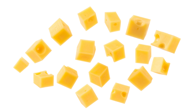 Cheese Square Falling Isolated on Transparent Background, High Quality Photo