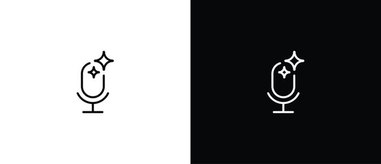 Artificial Intelligence microphone symbol. AI engineered star icon. Sparkling star with line style. Artificial Intelligence star logo. Digital brain, media, multimedia, button. Editable stroke.
