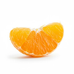 Single, peeled navel orange segment, glistening with juice, clean focus, professional food photography, pure white background. Created using generative AI tools