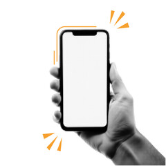 Mockup of smartphone in halftone hand isolated on a white background.Illustration with hand holding phone with blank display isolated on a white background