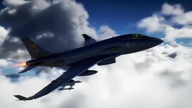 F-100 Super Sabre Flying Through Cloudy Skies.