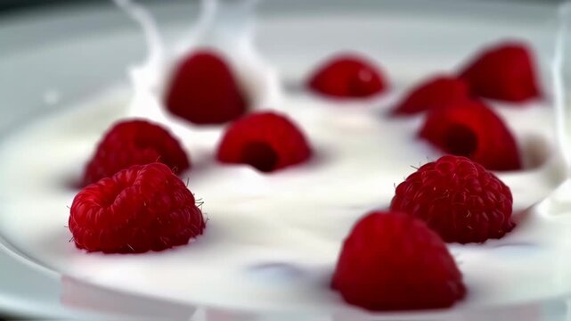 raspberry with milk splash