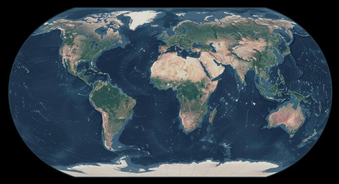 Detailed satellite image of Earth showing continents oceans and geographical features