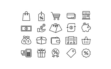 Ecommerce icon set in thin line design with editable stroke - minimalist vector collection