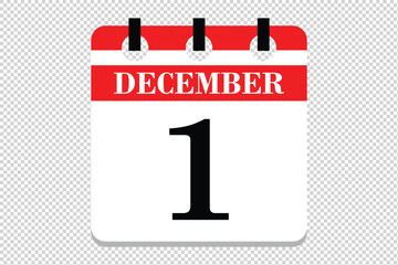 1 December Calendar icon vector, 1 dates of December month calendar icon, dates of December 1 icon calendar, vector calendar icon.