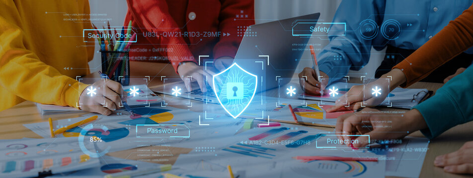 A concept of an advanced cybersecurity system. The futuristic interface shows a multi-factor authentication process using a secure password or PIN for enhanced data protection. Fermion - Powered by Adobe