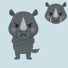 Vector illustration of a set of cute cartoon animals angry face