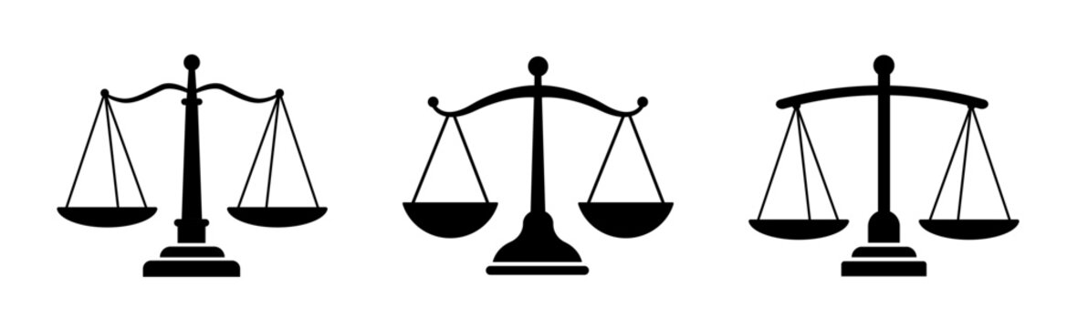 Scales icon set. Justice scales. Weight scales. Scales vector icon. Vector illustrations