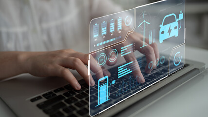 Charging dashboard for electric vehicles with battery status, energy usage, renewable integration, and CO2 impact tracking to support clean energy transition Latch