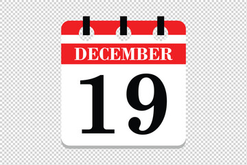 19 December Calendar icon vector, 19 dates of December month calendar icon, dates of December 19 icon calendar, vector calendar icon.