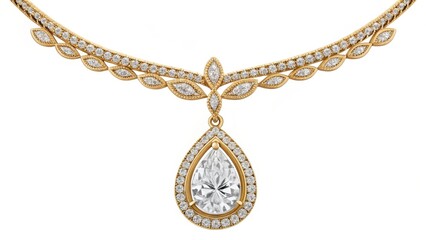 Exquisite pear shaped diamond pendant necklace adorned with sparkling gemstones on a gold chain