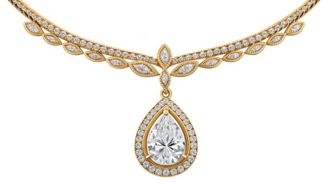 Exquisite pear shaped diamond pendant necklace adorned with sparkling gemstones on a gold chain