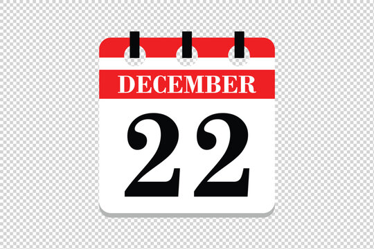22 December Calendar icon vector, 22 dates of December month calendar icon, dates of December 22 icon calendar, vector calendar icon.
