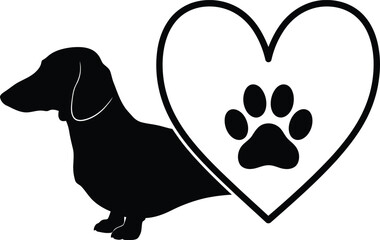 Dachshund Dog Heart Paw Print Graphic Illustration Animal Lover Pet Owner Canine Puppy Lover Gift Idea Clipart Vector