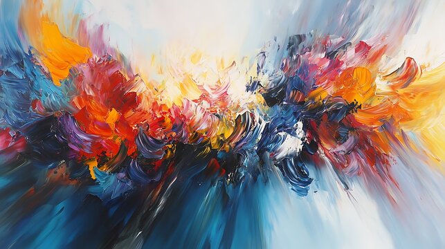 Vibrant abstract painting with dynamic, colorful impasto brushstrokes and rich texture. Ideal for modern art, design, and emotional themes