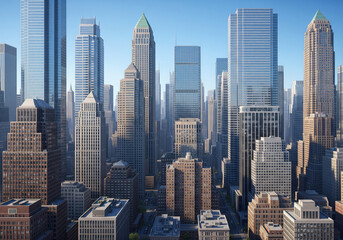 Fototapeta premium New York City Skyline Captivating Urban Landscape with Skyscrapers Under a Clear Sky