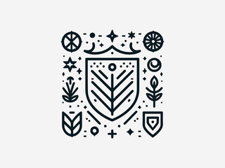 Obraz premium Sophisticated monoline crest black vector logo with continuous single line art for premium brand identity