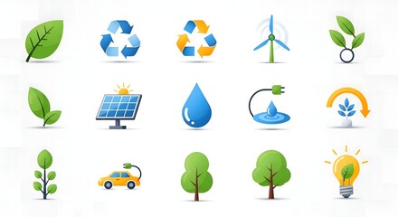 Collection of environmental sustainability and green energy icons