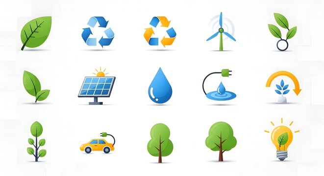 Collection of environmental sustainability and green energy icons