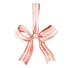 red ribbon bow watercolor clipart. Ideal for creating feminine, kids, baby showers, and aesthetic stationery, card, seasonal decoration, Christmas card and more.