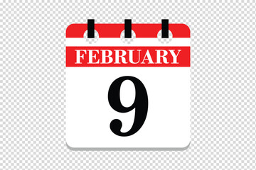 9 February Calendar icon vector, 9 dates of February month calendar icon, dates of February 9 icon calendar, vector calendar icon.