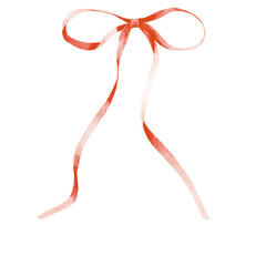 red ribbon bow watercolor clipart. Ideal for creating feminine, kids, baby showers, and aesthetic stationery, card, seasonal decoration, Christmas card and more.