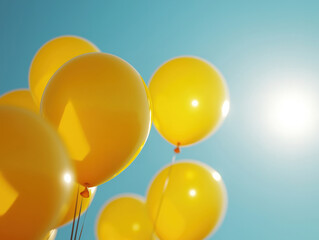 A Festive Scene of Yellow Balloons Floating in a Clear Sky