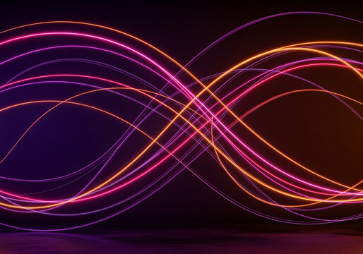 Futuristic abstract concept with dynamic flowing ribbons of vibrant pink and orange neon light creating an energetic wave pattern - Powered by Adobe