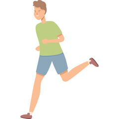 Smiling Young Man With Brown Hair Wearing A Light Green T Shirt And Blue Shorts Running Outdoors With A Transparent Background