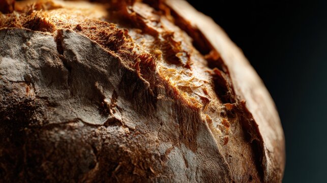 A close up of a loaf of bread with a crusty brown exterior