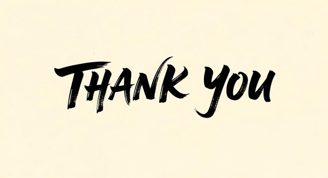 Expressive thank you message in bold brushstroke calligraphy against a soft cream colored background