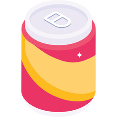 Soda Can With Yellow And Pink Swirl Design Isolated On Transparent Background With Silver Pull Tab