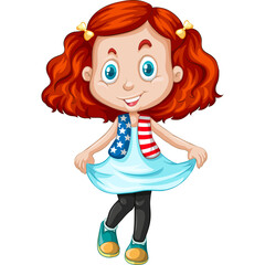 Smiling Young Girl With Red Curly Hair Wearing A Light Blue Dress And A Star Spangled Scarf On A Transparent Background
