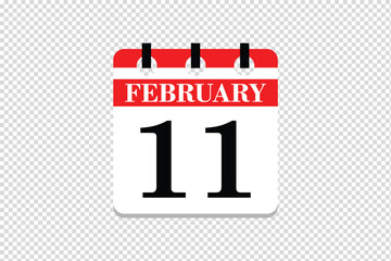 11 February Calendar icon vector, 11 dates of February month calendar icon, dates of February 11 icon calendar, vector calendar icon.