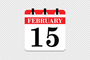 15 February Calendar icon vector, 15 dates of February month calendar icon, dates of February 15 icon calendar, vector calendar icon.