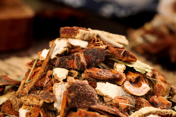 Dried Spices and Seasoning Collection with Mushrooms and Herbs for Cooking