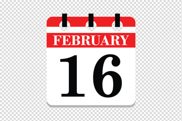 16 February Calendar icon vector, 16dates of February month calendar icon, dates of February 16 icon calendar, vector calendar icon.