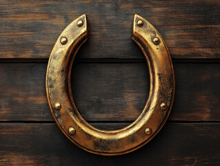 Lucky Golden Horseshoe Displayed on an Aged Wooden Table