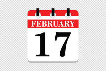 17 February Calendar icon vector, 17 dates of February month calendar icon, dates of February 17 icon calendar, vector calendar icon.