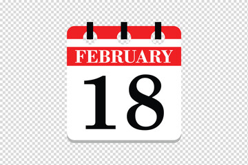 18 February Calendar icon vector, 18 dates of February month calendar icon, dates of February 18 icon calendar, vector calendar icon.
