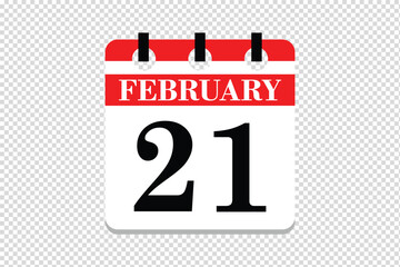 21 February Calendar icon vector, 21 dates of February month calendar icon, dates of February 21 icon calendar, vector calendar icon.