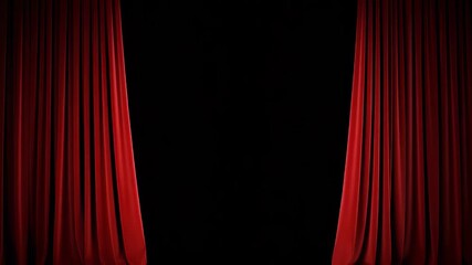 Elegant red velvet curtains reveal cinematic drama and stage performance anticipation black background, perfect for theatrical events - Powered by Adobe